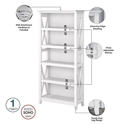 Bush Furniture Key West 5-Shelf Tall Bookcase Set in Pure White Oak for Elegant Storage Solutions Bush Business Furniture
