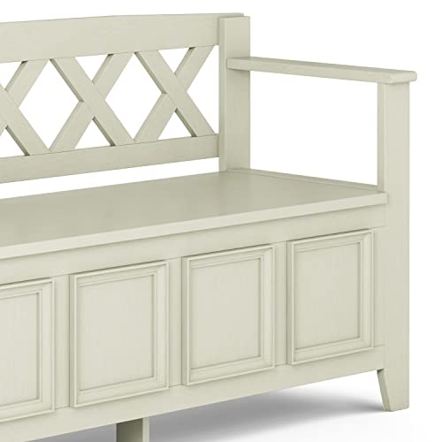 Amherst Solid Wood 48-Inch Entryway Storage Bench in Antique White SIMPLIHOME