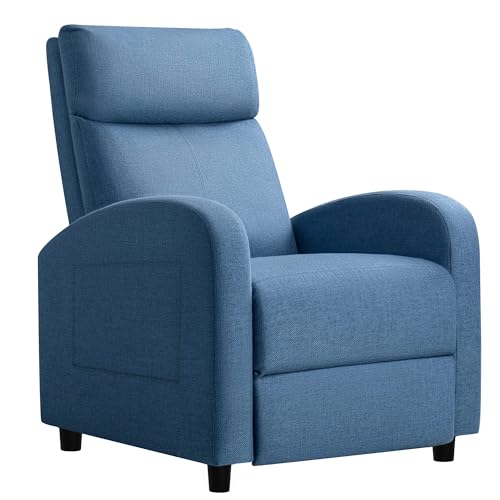 JUMMICO Recliner Chair Adjustable Home Theater Single Recliner Sofa Furniture with Thick Seat Cushion and Backrest Modern Living Room Recliners (Fabric, Light Blue)