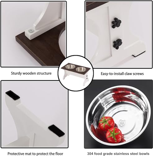 Piskyet Elevated Dog Bowls,Farmhouse Dog Bowls Stand, Raised Dog Bowl with 2 Stainless Steel Wooden Dog Bowls,3.5Cups8.5''H_30 oz Bowl-Farmhouse Style Piskyet