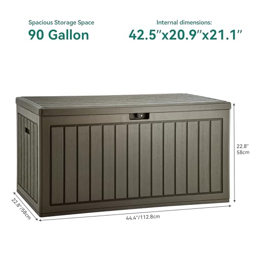 YITAHOME 90 Gallon Large Deck Box, Double-Wall Resin Outdoor Storage Boxes, Deck Storage for Patio Furniture, Cushions, Pool Float, Garden Tools, YITAHOME