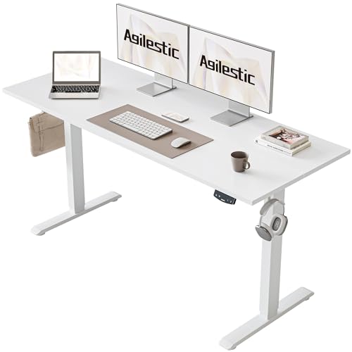 Agilestic Electric Standing Desk, 55 x 24 Inches Height Adjustable Desk, Sit Stand up for Work Office Home, Ergonomic Rising Computer Table with Memory Preset, White Agilestic