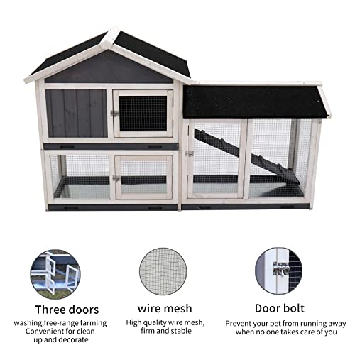 HOMLOVLY Rabbit Hutch Bunny Cage, Large Wooden Rabbit House Indoor Outdoor with Removable Trays, UV Panel, Guinea Pig Chicken Coop Pet House for Small Medium Animals, Black HOMLOVLY