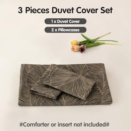 Lekesky King Size Duvet Cover Set, Reversible King Comforter Cover with Tropical Leaves Pattern, Soft 100% Washed Microfiber 3 Pieces Khaki Bedding Set with Zipper and 2 Pillowcases Lekesky