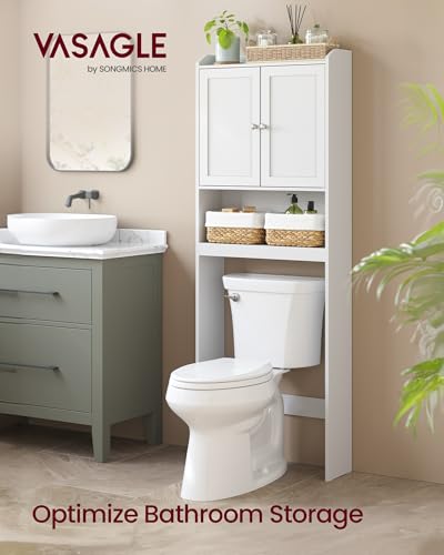 VASAGLE Over the Toilet Storage Cabinet, Bathroom Storage Cabinet with Doors, Adjustable Shelves, Space-Saving, Modern, 7.9 x 24.6 x 70 Inches, Cloud White UBTS008WH01S VASAGLE
