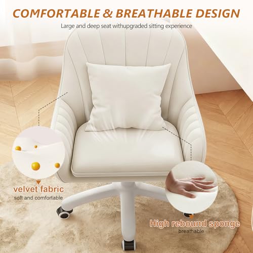 JPBSTO Cute Home Office Chair Velvet Upholstered Desk Chairs with Mid Back Swivel Adjustable Makeup Vanity Computer Chair with Wheels JPBSTO