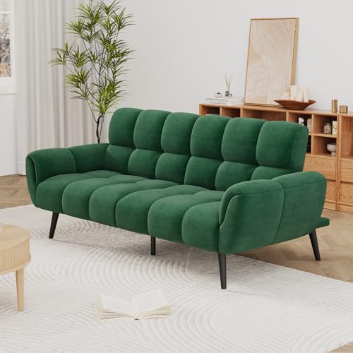HIPIHOM Convertible Futon Sofa Bed, 76.77" Modern Linen Futon Couch, Comfy Sleeper Sofa with Adjustable Backrests, Couch Bed for Small Spaces, Living Room, Bedroom, Apartment, Green HIPIHOM
