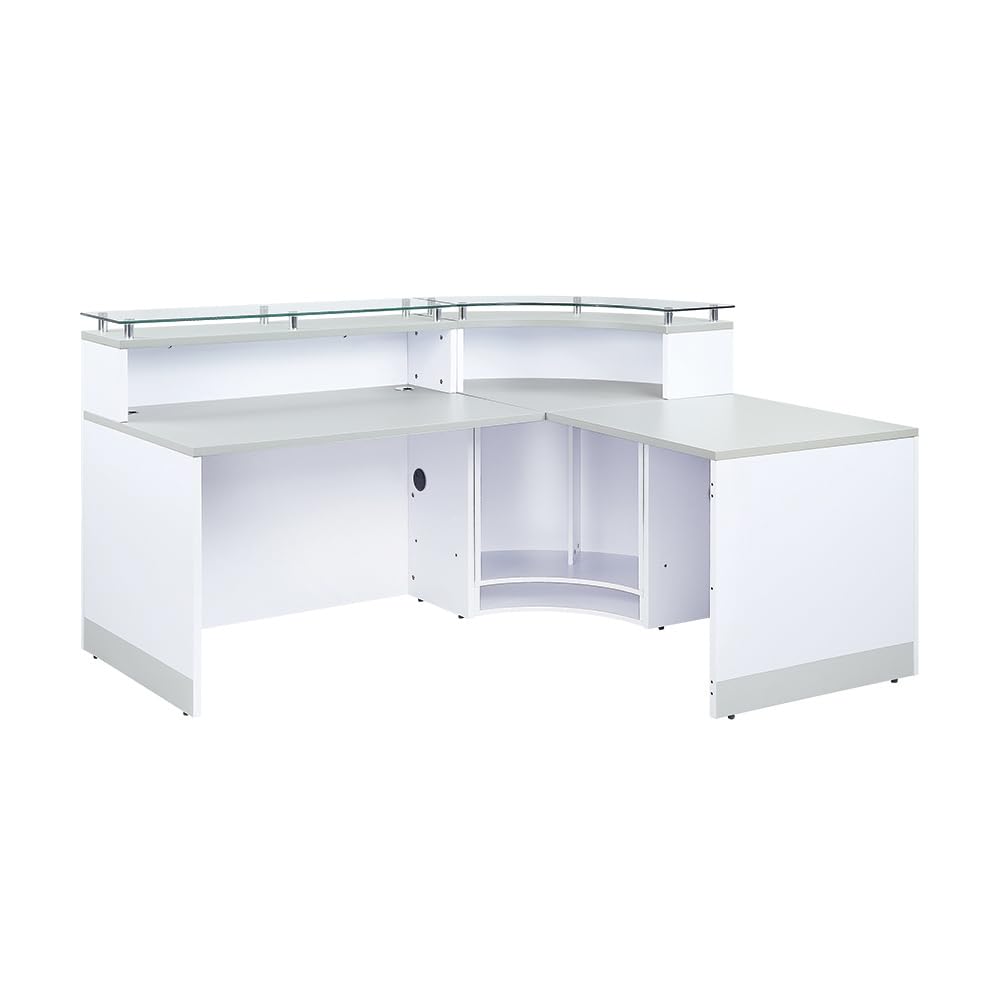 NBF L Shaped Modern Reception Desk with Counter - 79" W x 63" D Retail Checkout Counter - Curved Front Desk Reception Counter - Countertop Welcome Desk for Office Lobby Salon Store (White) nbf signature series