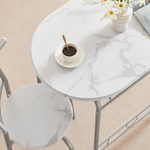 VECELO 3-Piece White & Silver Dining Table Set with Built-in Wine Rack for Small Spaces VECELO