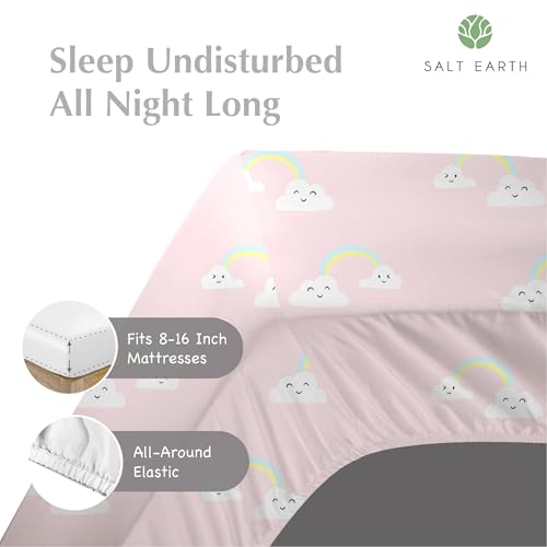 Salt Earth 100% Cotton 210TC Kids Bedsheet, Twin Sheets Set for Toddler Bed, 3 Piece Bedding Set Including Flat Sheet, Fitted Sheet, and Pillowcase, Themed Cute Sheets for Playful Kids Bed(Rainbow) Salt Earth