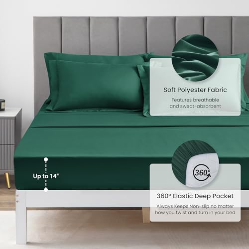 Love's cabin Full Comforter Set Dark Green, 7 Pieces Full Bed in a Bag, All Season Bedding Sets with 1 Comforter, 1 Flat Sheet, 1 Fitted Sheet, 2 Pillowcase and 2 Pillow Sham Love's cabin
