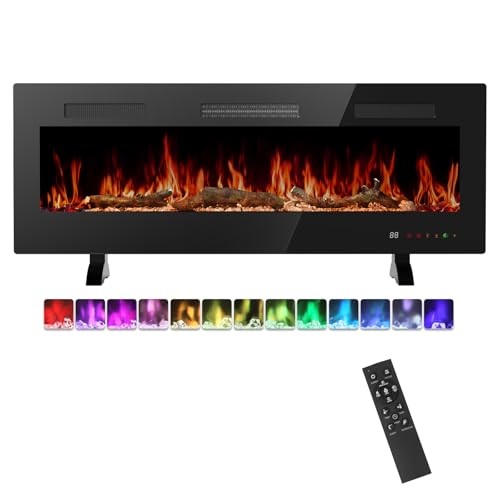 Sweetcrispy 60” Electric Fireplace Insert, 1500W Wall Mounted & Recessed Fireplace, Freestanding Fireplace Heater with Remote & Touch Panel Control, Adjustable Flame Effect, 12H Timer for Indoor use Sweetcrispy