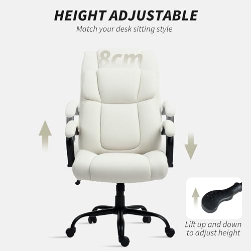 Vinsetto Big and Tall Executive Office Chair 485lbs with Wide Seat, High Back Computer Desk Chair with Tilt, Adjustable Height, Cream White Vinsetto