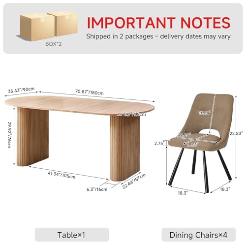 Valivestia 70.8 Inch Oval Dining Table Set for 6, Modern Kitchen Tables with 4 Upholstered Chairs for Dining Room Kitchen Living Room Valivestia