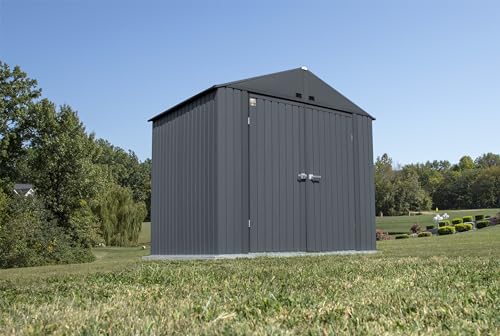 Arrow Shed Elite 8' x 6' Tall Outdoor Steel Storage Shed with High Gable and Lockable Doors Storage Building, Anthracite Arrow