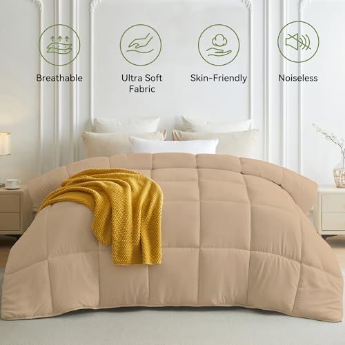 L LOVSOUL Down Alternative Comforter King Size Duvet Insert,All Season Duvet Insert with Corner Tabs,Khaki Comforter King 106x90Inches L LOVSOUL