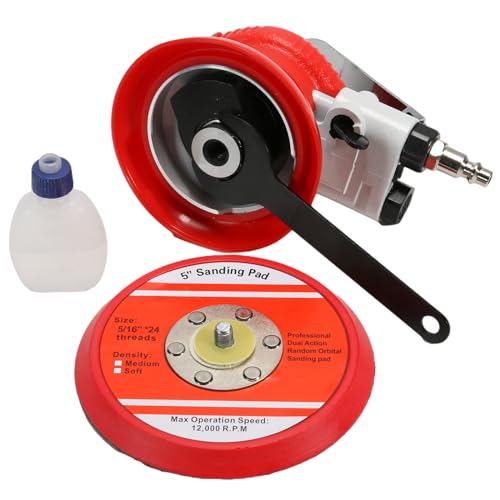 Air Random Orbital Sander, 5inch Dual-Action Sander with PSA and Hook & Loop Backing Pads, Pneumatic Palm Sander for Auto body,Metal,Woodworking Asabocai