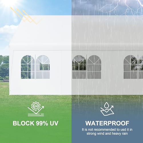 Phonjoroo Party Tent, 20’ x 20’ Heavy Duty Outdoor Canopy Tent All-Season Tarp & Removable Sidewall Waterproof Carport Wedding Canopy with Windows Event Shelters Outdoor Storage Shelter Birthday BBQ Phonjoroo