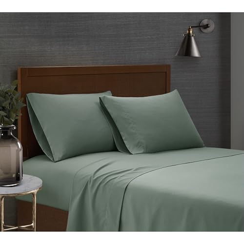 London Fog Garment Washed Solid Sheet Set Green Microfiber 4-Piece King Sheet Set, Solid Themed, Deep Pocket, Adult and Teen, Oeko-TEX Certified LONDON FOG