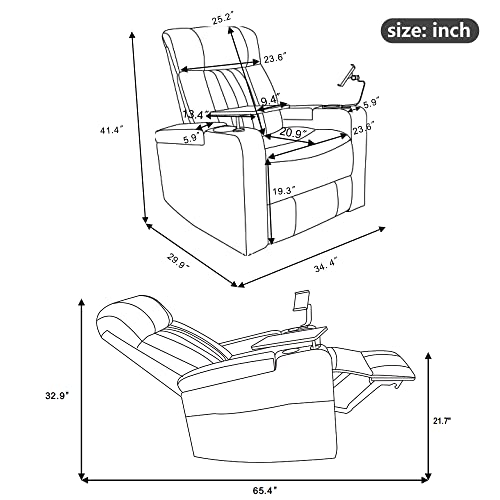 QKFF Power Swivel Glider Recliner for Nursery, Home Theater Seating with Hidden Arm Storage LED Light Strip Cup Holder Tray Table Cell Phone Holder for Living Room