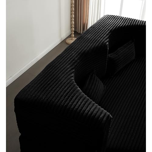 Teddy Fabric 3-in-1 Floor Sofa Bed with 2 Pillows, 15" Full Size Convertible Folding Foam Mattress Couch, No-Assembly Trifold Futon Guest Bed for Living Room, Dorm (Plush Corduroy, Black) Generic