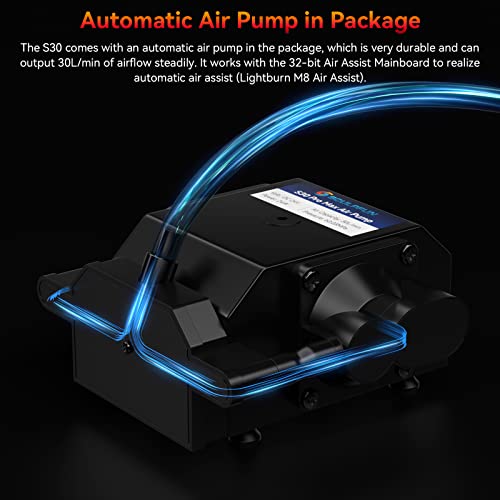 SCULPFUN S30 Laser Engraver, 5W Laser Cutter, Automatic 30L/Min Automatic Air Assist Pump, Air Nozzle,Industrial Grade Rail,Limit Switch, Eye Protection, Engraving Machine for Wood Metal Acrylic SCULPFUN