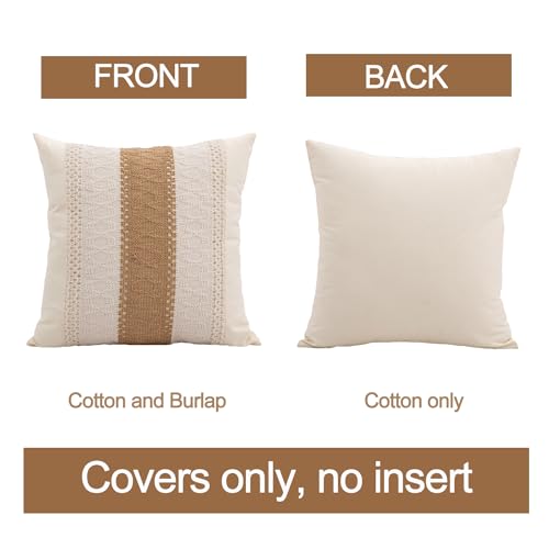 Mayler Yee Throw Pillow Covers 16 x 16 Inch 1PC for Farmhouse Living Room, Cotton & Burlap Textured Striped Woven Boho Pillow Covers (Beige & Brown, Single Striped) Mayler Yee