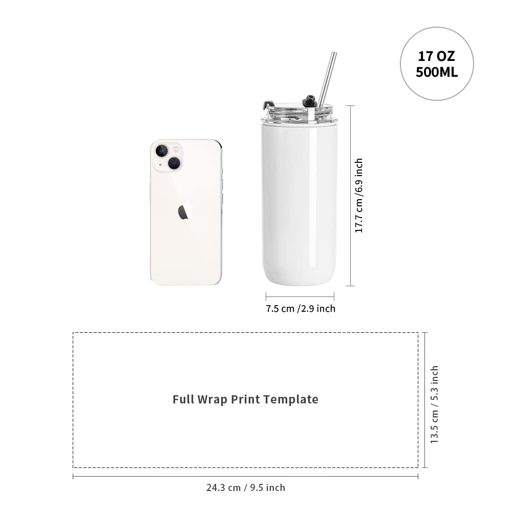 PYD Life 8 Pack Sublimation Kids Tumblers Blanks Bulk 17 OZ White Stainless Steel with Lid and Metal Straw for Tumbler Heat Press Sublimation Oven Print PYD Life