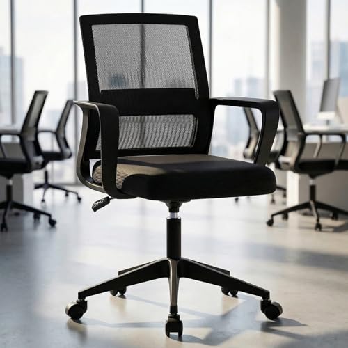 SUKIDA Desk Chair Mesh Office Chair with Upholstery Executive Office Chair with Armrests, Mid-Back Task Chair Height-Adjustable Computer Chair, Black SUKIDA