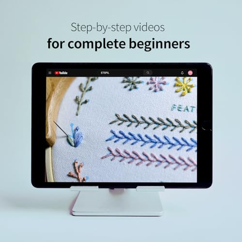ETSPIL 4 Pre-Printed Embroidery Kit for Adults & Beginners — Learn Step by Step with 4K Videos, Floral Patterns, 33 Beginner-Friendly Stitches, Relaxing Craft at Home