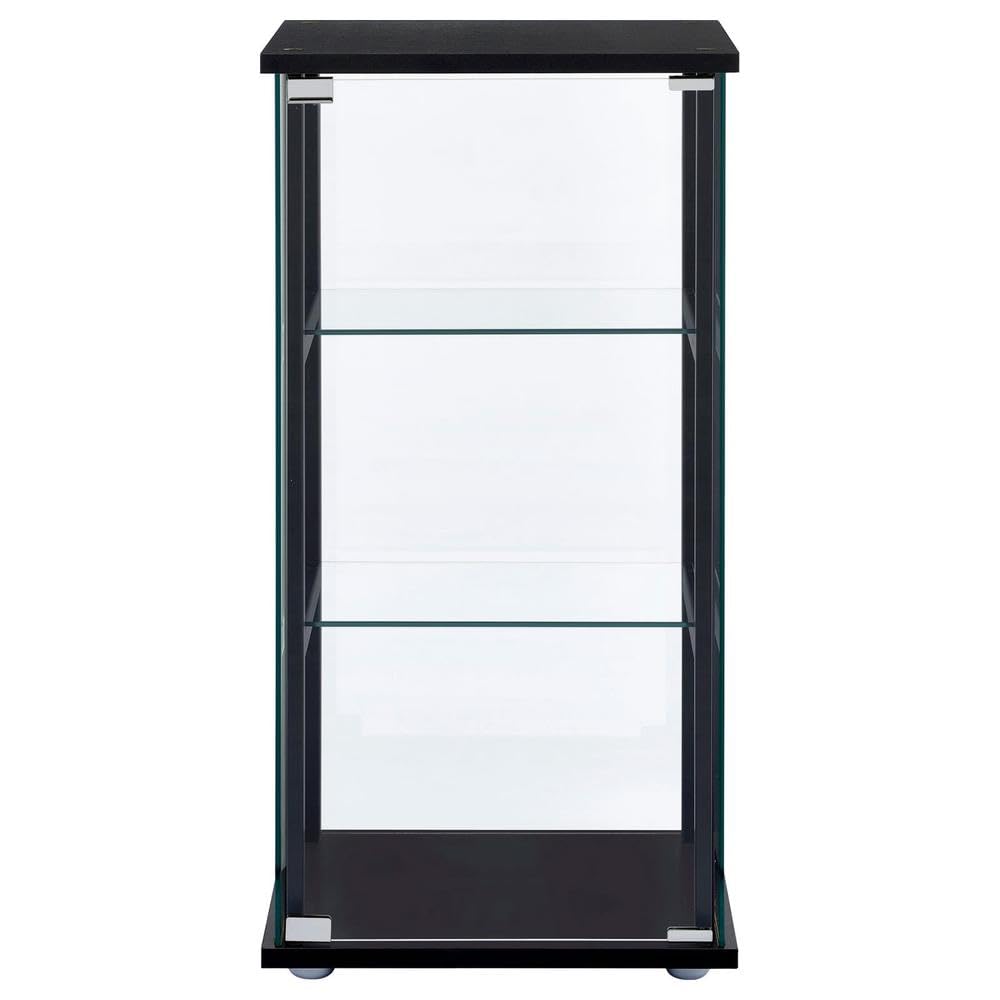 Elegant Black Glass Curio Cabinet by FurniFact with Reversible Door and Three Shelves Furnifact