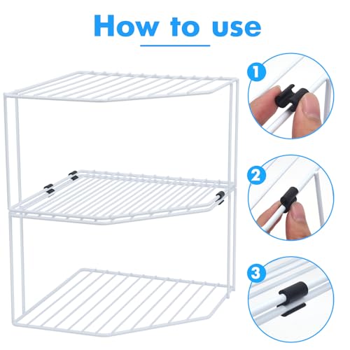 AKAZA 2Pcs 2-Tier Corner Stackable Organizer Shelf for Kitchen - Cabinet Storage Shelf Rack, Shelves,Kitchen Counter and Cabinet Shelf, Storage Rack Organizer (White) AKAZA