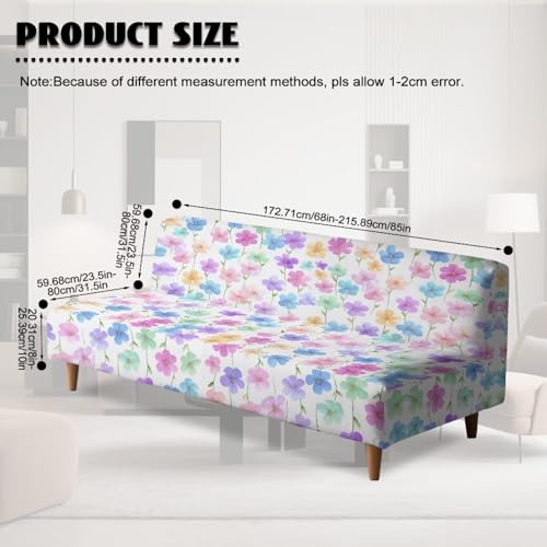 Fipuivrn Colorful Cherry Blossom Print Armless Futon Sofa Cover, Anti Scratch Furniture Protector Breathable Folding Sofa Bed Slipcover with Stretch Bottom for Kids and Pets Fipuivrn