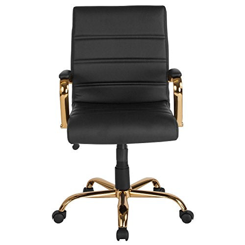 Flash Furniture Whitney Mid-Back Swivel LeatherSoft Desk Chair with Wheels, Padded Seat and Armrests, Adjustable Height Padded Office Chair, Black Flash Furniture