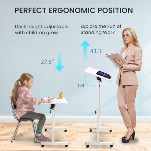 Aconcept Small Standing Desk Tiltable-Adjustable Height, Mobile Stand Up Desk with Wheels, 32 inch Portable Rolling Desks Laptop Office Workstations for Walking Pad Treadmill White Aconcept