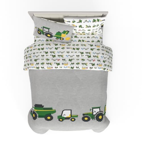 Franco Kids John Deere Farm Equipment Bedding 5 Piece Super Soft Comforter and Sheet Set, Full, (Officially Licensed Product) Franco