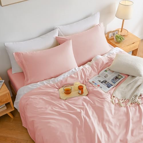 Twin XL Sheet Sets Pink Cooling Single Hypoallergenic Bed Sheets Microfiber Dorm Bedding Wrinkle Free Extra Deep Pocket Sheets & Pillowcases Soft Elegant Comfort Oeko-Tex Summer Bedsheets Yibeizi