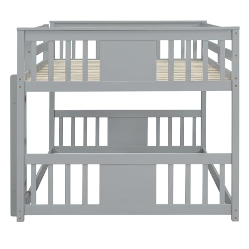 LZ LEISURE ZONE Full Over Full Bunk Bed, Wood Full Bunk Bed with Ladder, No Box Spring Needed, Gray LZ LEISURE ZONE