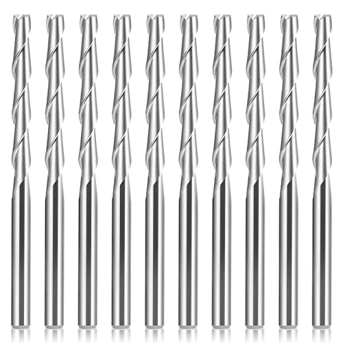 HQMaster CNC Router Bits 1/8" Shank CNC Bit End Mill Flat Nose Carbide Endmill Two Flute Spiral Upcut Milling Cutter Tool Set for Wood PVC MDF Hardwood 10Pcs (3.175mm, Total Length: 50mm) HQMaster
