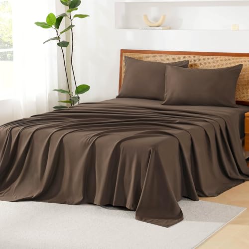 Litanika Queen Size Comforter Set with Sheets Brown - 7 Pieces Bed in a Bag Queen Chevron Tufted Complete Bedding Sets with Comforter, Sheets, Pillowcases & Shams