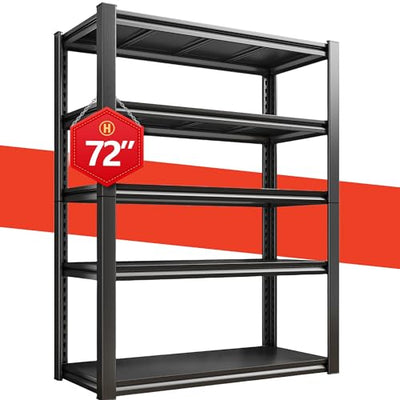 Raybee 72" Garage Shelving, Garage Storage Shelves Heavy Duty Shelving Loads 2000LBS, 5-Tier Shelving Units and Storage, Adjustable Metal Garage