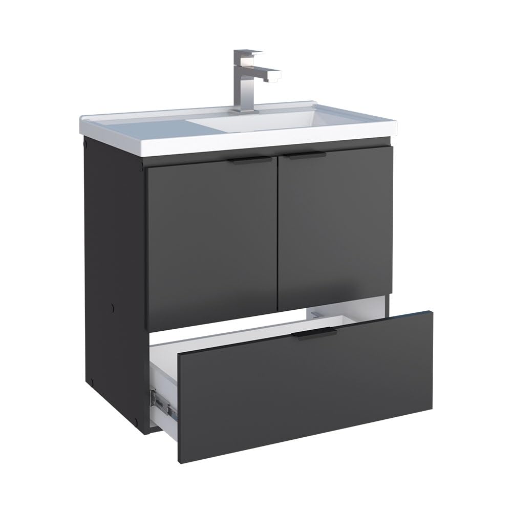 COZIMAX Vanity Soul 24" Floating Bathroom Vanity and Cultured Marble Sink with Soft Close Door (Black) COZIMAX