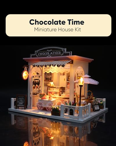 Miniature House Kit, Miniature Dollhouse for Beginners, DIY Dollhouse Kit for Adults to Build, Model Building Craft Diorama Kit, Ideal Gifts for Birthday Christmas(Chocolate Shop)