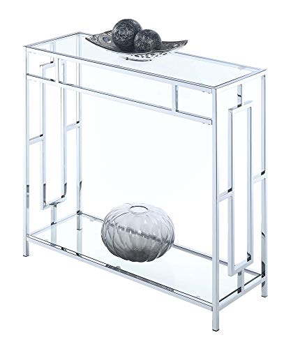 Convenience Concepts Town Square Chrome Glass Hall Table 31.5" - Modern Sofa Table with Storage Shelf, Entryway Table for Living Room, Bedroom, Bathroom, Glass/Chrome Convenience Concepts