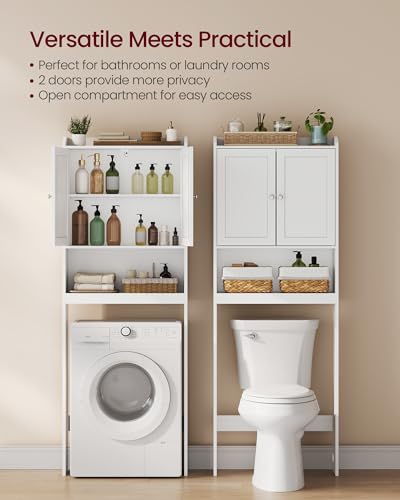 VASAGLE Over the Toilet Storage Cabinet, Bathroom Storage Cabinet with Doors, Adjustable Shelves, Space-Saving, Modern, 7.9 x 24.6 x 70 Inches, Cloud White UBTS008WH01S VASAGLE