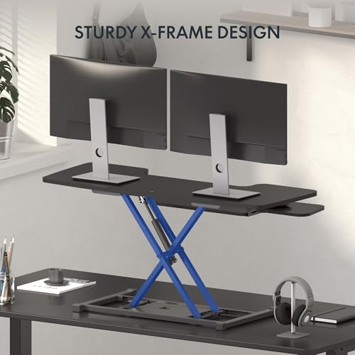 FLEXISPOT 40" Wide Standing Desk Converter Sit to Stand up Riser Height Adjustable Computer Workstation with Spacious 2-Tier Desktop, Black FLEXISPOT