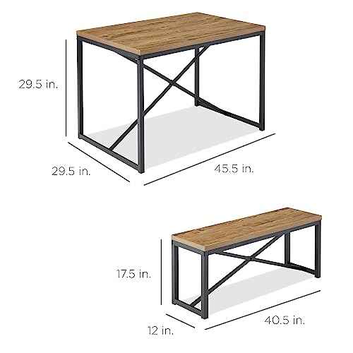 Best Choice Products 45.5in 3-Piece Bench Style Dining Furniture Set, 4-Person Space-Saving Dinette for Kitchen, Dining Room w/ 2 Benches, Table - Light Brown/Black Best Choice Products