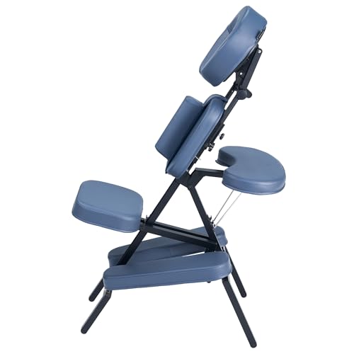 Professional Portable and Lightweight Tattoo/Massage Chair by Master Massage - Folding Aluminum Frame with Adjustable Features and Wheeled Carrying Case, Blue Master Massage Equipment