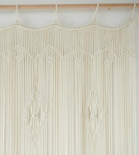 Macrame Curtain Long Cotton Window Panel Boho Curtains for Bedroom Wedding Backdrop Room Divider Doorway Closet Apartment 35''W x 70''L IOWER