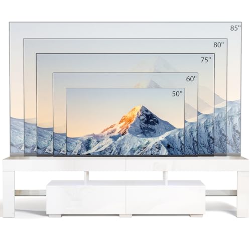 VINGLI LED TV Stand, 71'' Modern Entertainment Center with LED Lights and Storage for 65/70/75/85 Inch TV (White, 71'' x 14'' x 18'') VINGLI